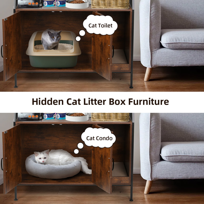 Tucker Murphy Pet Large Cat Litter Box Enclosure With Shelf Storage Hidden Cat Washroom Furniture Wooden Cat House With Scratch Pad Sturdy Indoor Cat Cabinet With 2 Doors Wayfair Canada